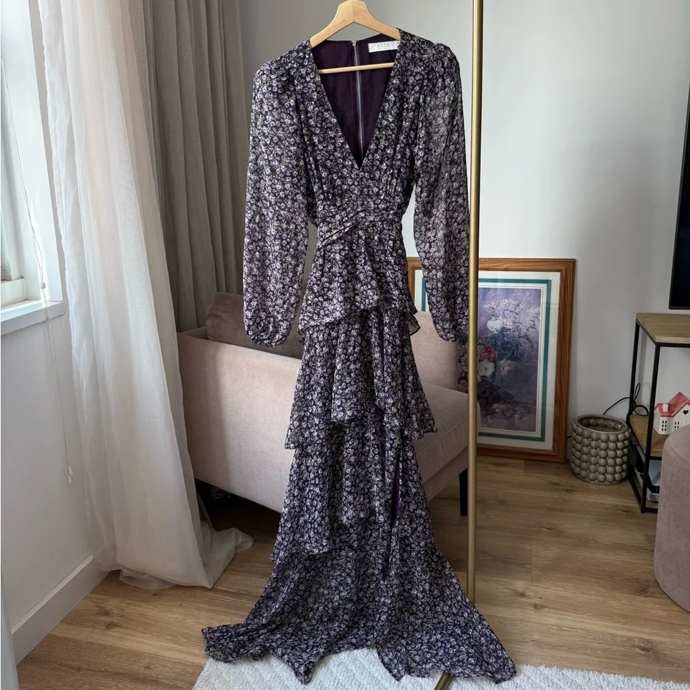 Astr Purple Floral Maxi Dress M - Picture 1 of 13